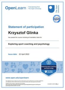 dyplom open learn trener mentalny Krzysztof Glinka